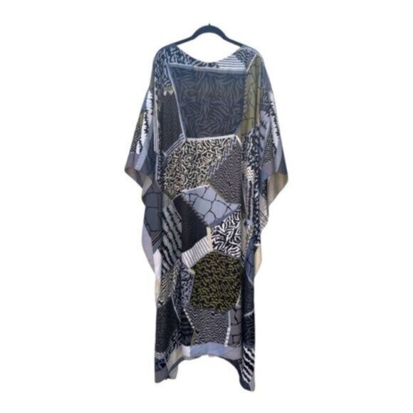 Maxi Kaftan Long Dress Geometric Pattern Silk Caftan One Size - Picture 6 of 7